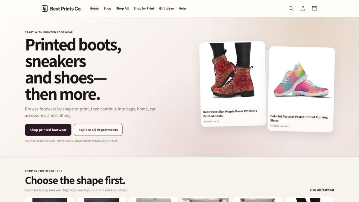 BestPrintsCo live large-catalog Shopify storefront